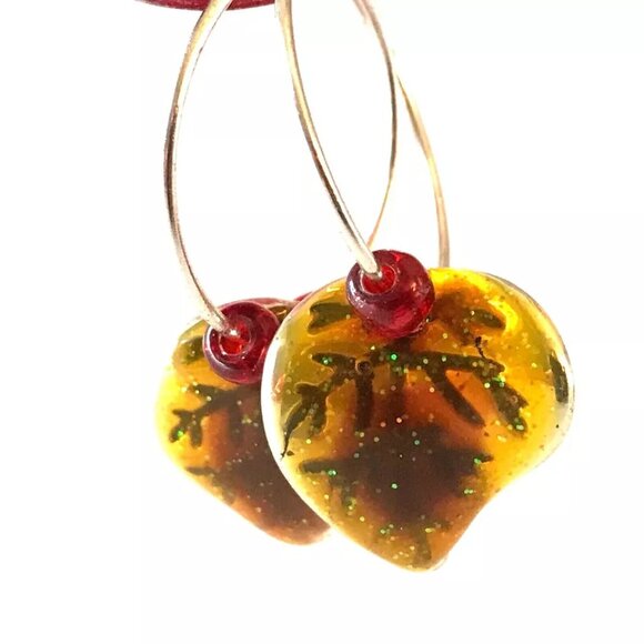 Gold Leaf Earrings Fall Thanksgiving Autumn Tree Leaves Halloween Harvest Plated - Picture 2 of 8